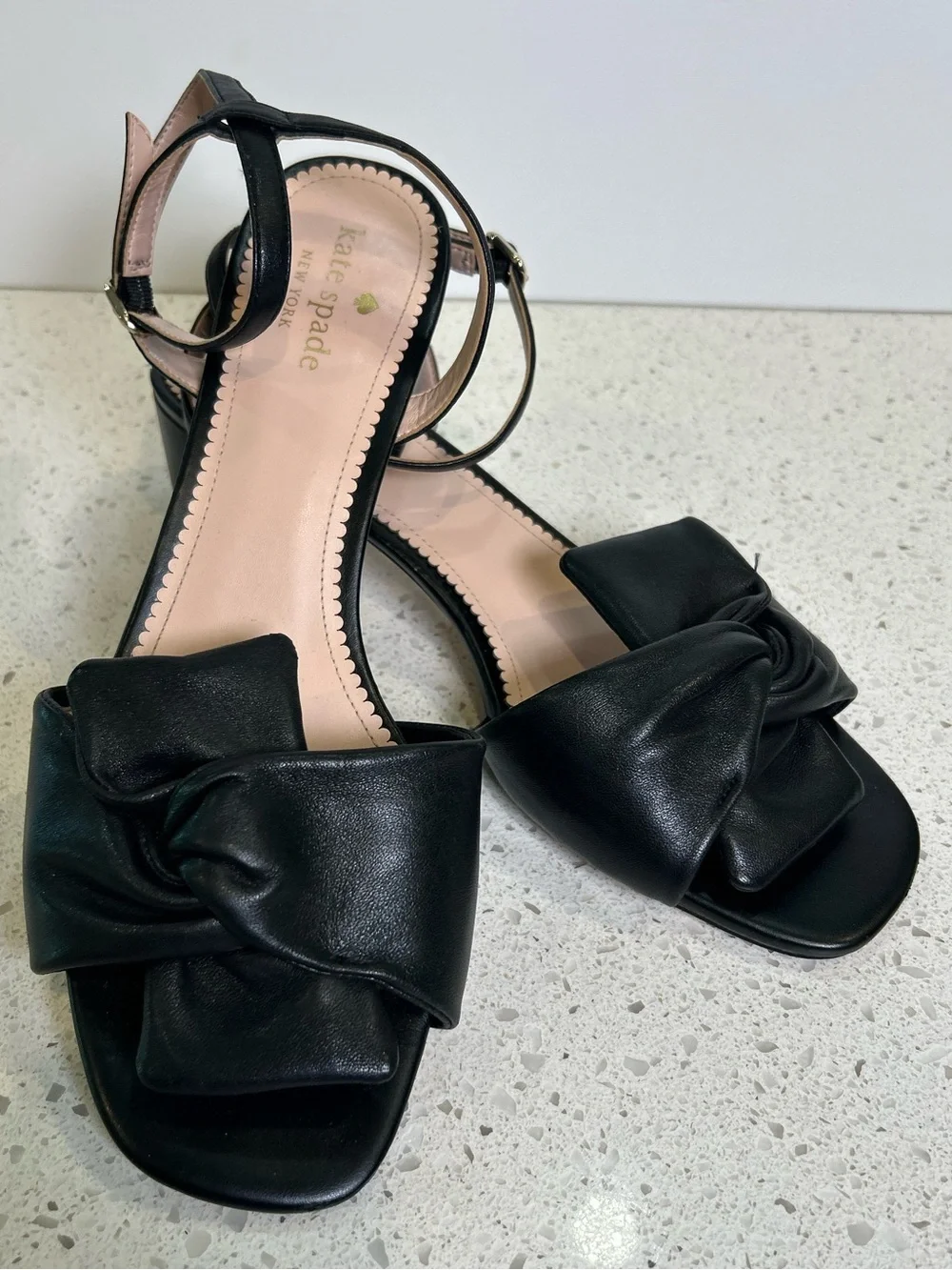 kate spade Black Camille Leather Bow Ankle-Strap Sandals Size 11